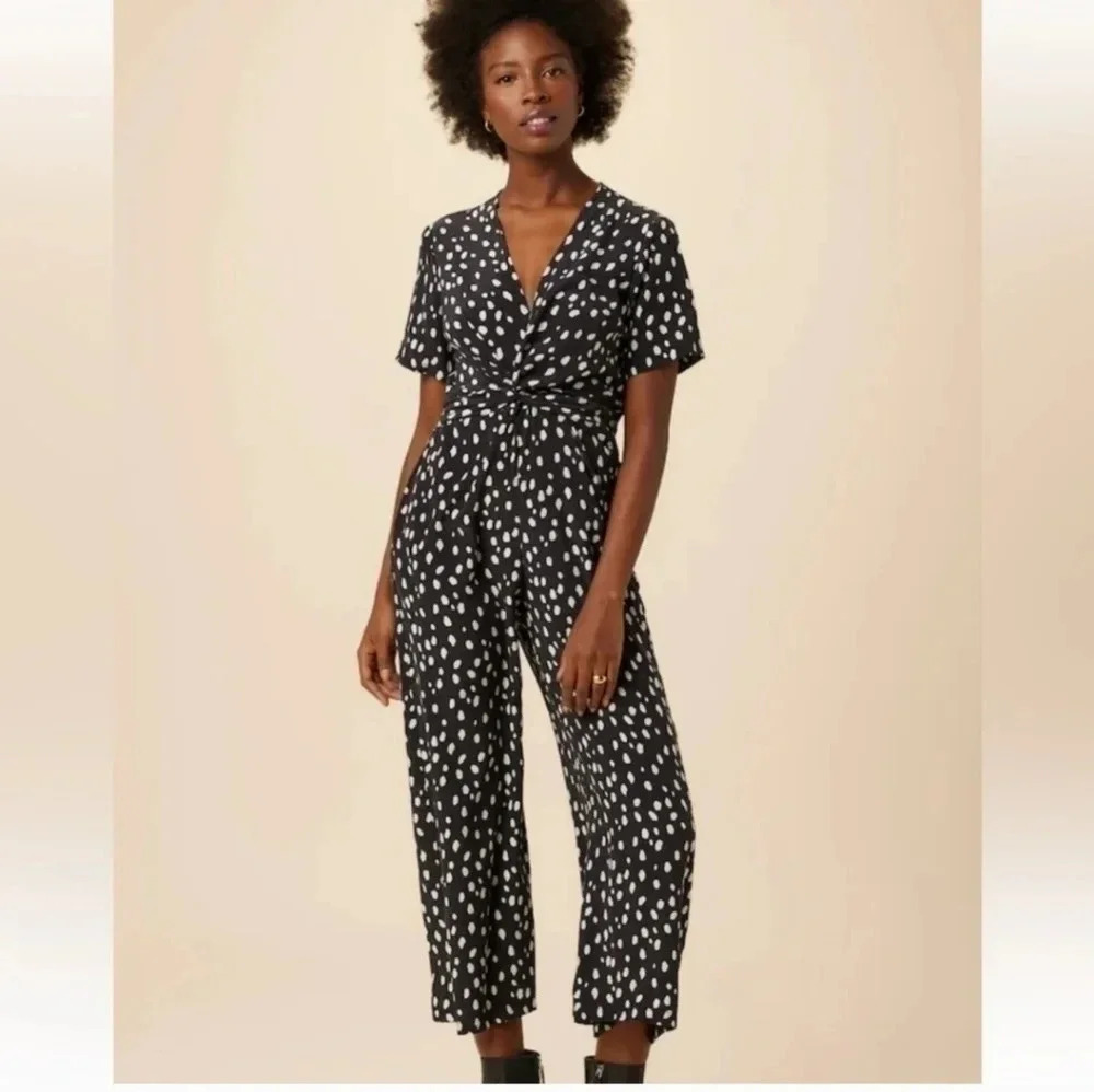 NWT || AMOUR VERT || Fantasia, jumpsuit, pockets, polka dotted, black/white